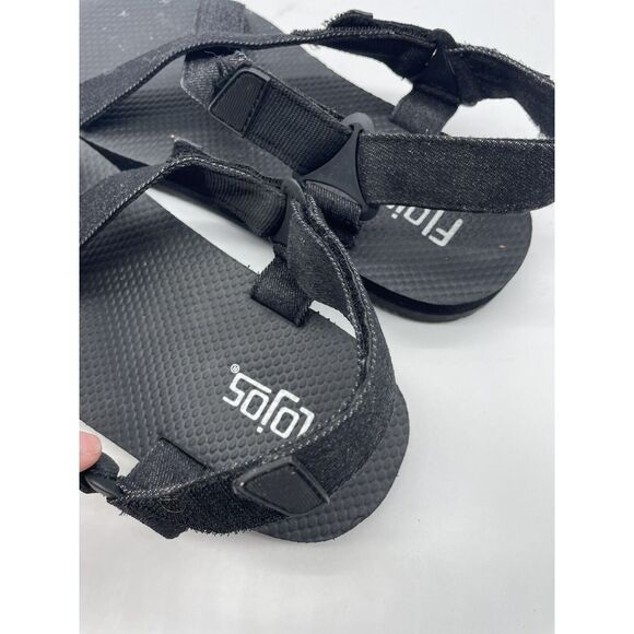 Flojos‎ Black Sandals Flats Shoe Men's Size 10 Strappy Comfort Hook And Loop - Picture 3 of 5